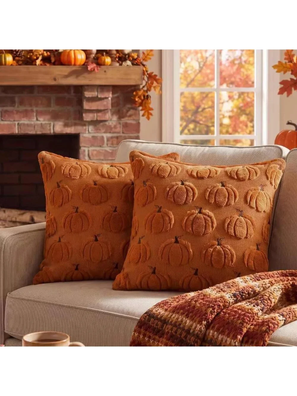 3. Pumpkin Accent Pillow Covers 2 Pack Rust Orange Cozy Fall Farmhouse Thanksgiv